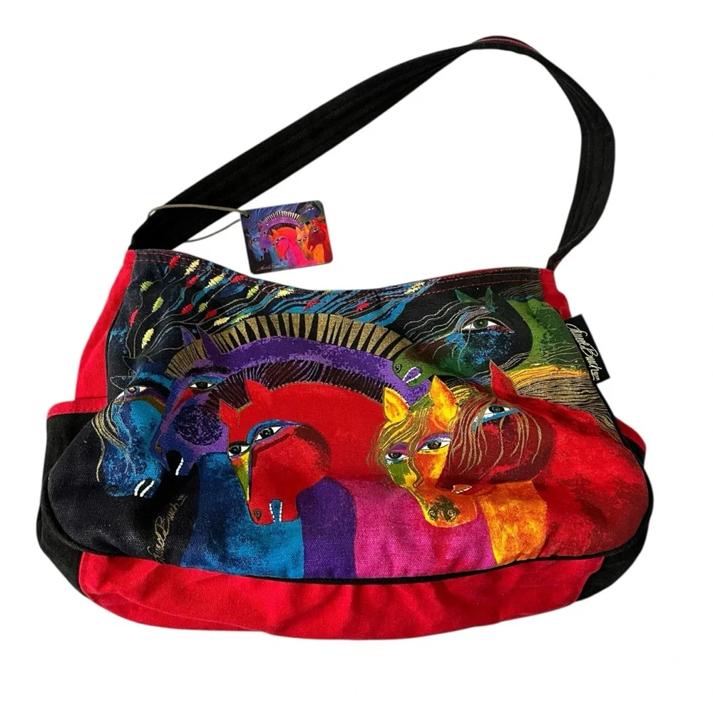 Laurel Burch Wild Horses Of Fire Canvas Shoulder Bag Purse Art Charm - Picture 8 of 16
